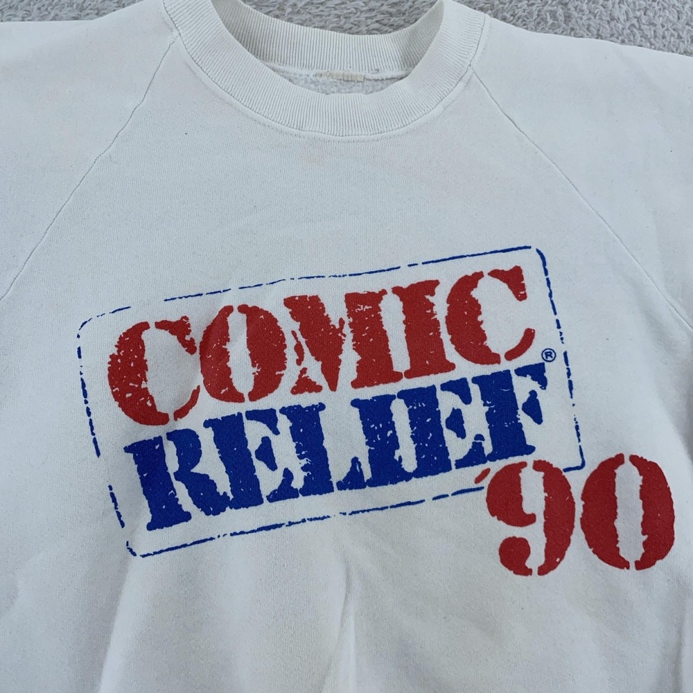 Vintage Comic Relief Sweatshirt XS White 1990 Comedy Crewneck HBO NYC 90s